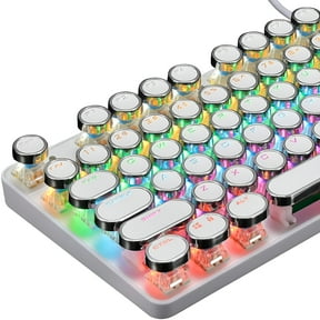 GJX Mechanical Gaming Keyboard Typewriter Style with RGB LED Rainbow Backlit Blue Switch Retro Steampunk Round Keycaps for Windows Gaming PC (87 Keys)