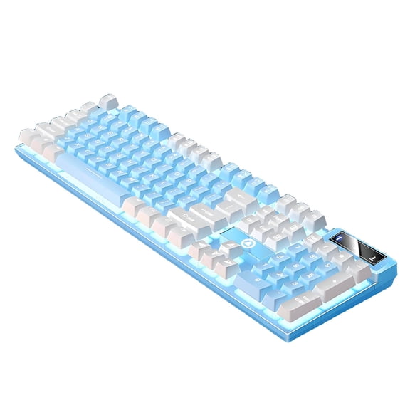 GJX Mechanical Keyboard Premium Liquid Silicone Construction Mechanical Floating Keyboard Thickened Base Plate Computer Keyboard for Windows Blue&White