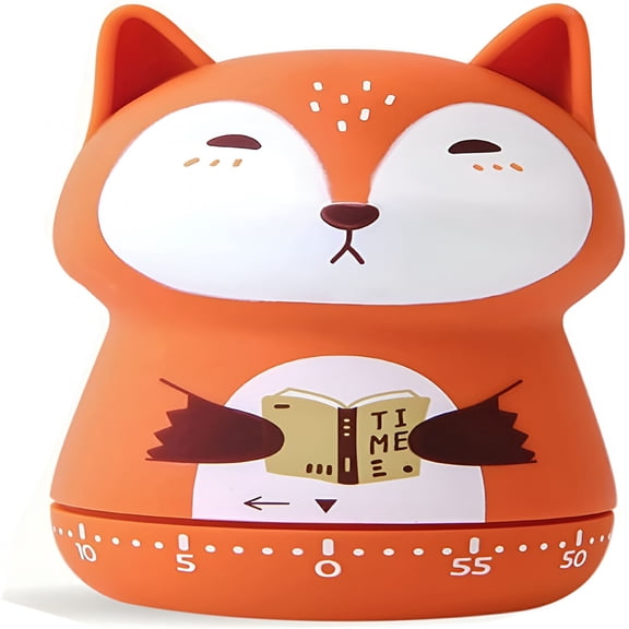 GJX Mechanical Kitchen Timer,Cute Animal Wind Up 60 Minutes Manual Countdown for Kids,Classroom,Home,Study and Cooking (Orange Fox)