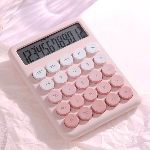 GJX Mechanical Switch Calculator, 12 Digits Large LCD Display, Cute Desktop Calculator with Big Buttons, Aesthetic Calculator for Office School Home Business Use, Automatic Sleep, Pink