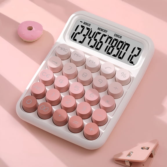 GJX Mechanical Switch Calculator,12 Digits,Large Lcd Display,Cute Pink Desktop Calculator with Big Buttons,Aesthetic Calculator for Office,School,Home&Business Use