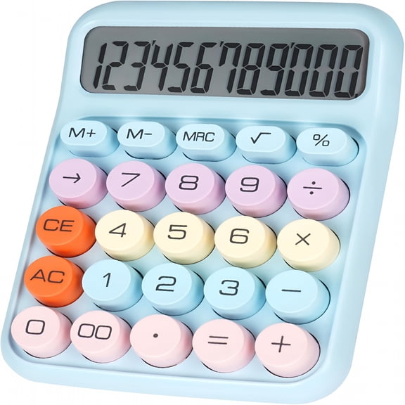 GJX Mechanical Switch Calculator with Big Buttons,12 Digits,Large LCD Display,Desk Calculator,Cute Calculators for Teachers Students Basic Office (Blue)