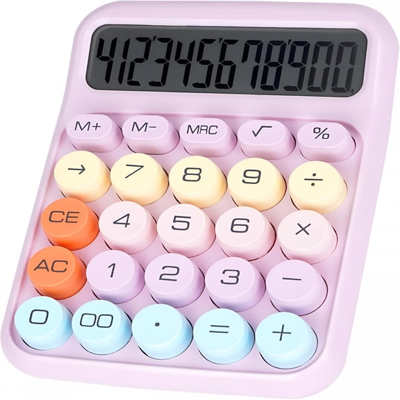 GJX Mechanical Switch Calculator with Big Buttons,12 Digits,Large LCD Display,Desk Calculator,Cute Calculators for Teachers Students Basic Office (Purple)