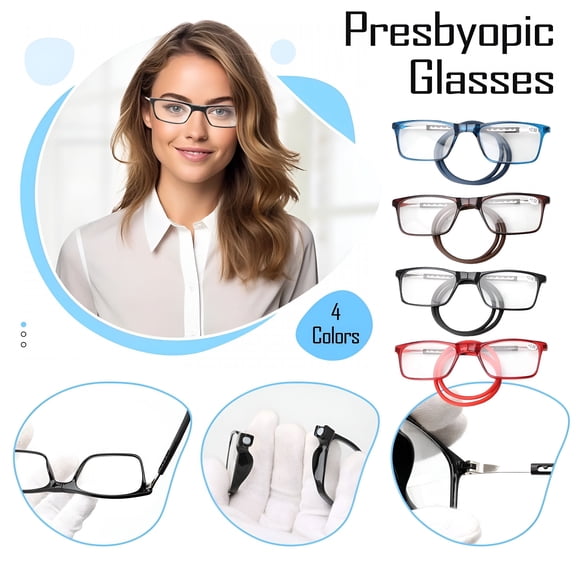 GJX Men'S Reading Glasses Hanging Folding Magnetic Front Click Connect Neck Computer Readers Lightweight Eyeglasses Black 3.0 Folding Reading Glasses