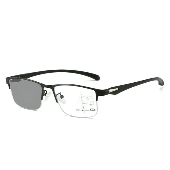 GJX Mens Business Half Rimless Progressive Photochromic Reading Glasses Metal Rectangular Multi-focal Presbyopia Glasses Classic Readers +2.00