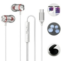 GJX Metal USB C Earbuds with Immersive Bass, Wired Earbuds with Microphone for Gaming & Daily Use, White