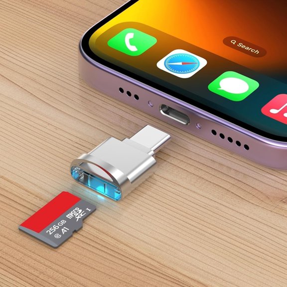 GJX Micro Sd Card Reader,Mini Usb Type C Tf Memory Card Reader with Usb C to Usb Adapter,Viewer Micro Sd Card Adapter for Iphone 17/16/15,Compatible with Ipad,Laptop,Plug and Play,Sliver
