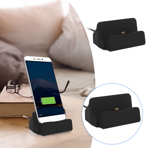 GJX Micro USB Phone Charger Stand, Hands-Free Charging Base for Android, Stable Desk Cradle with Overcharge Protection, Black