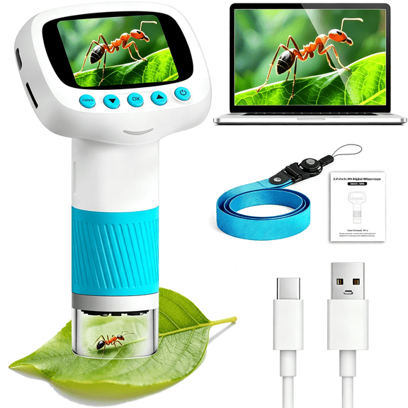 GJX Microscope for Kids & Video Camera,Kid Science ToysHandheld Digital MicroscopeStem Educational Toy for Magnifying Glass for BugsBirthday for Boys and Girls (Light Blue) (Blue)