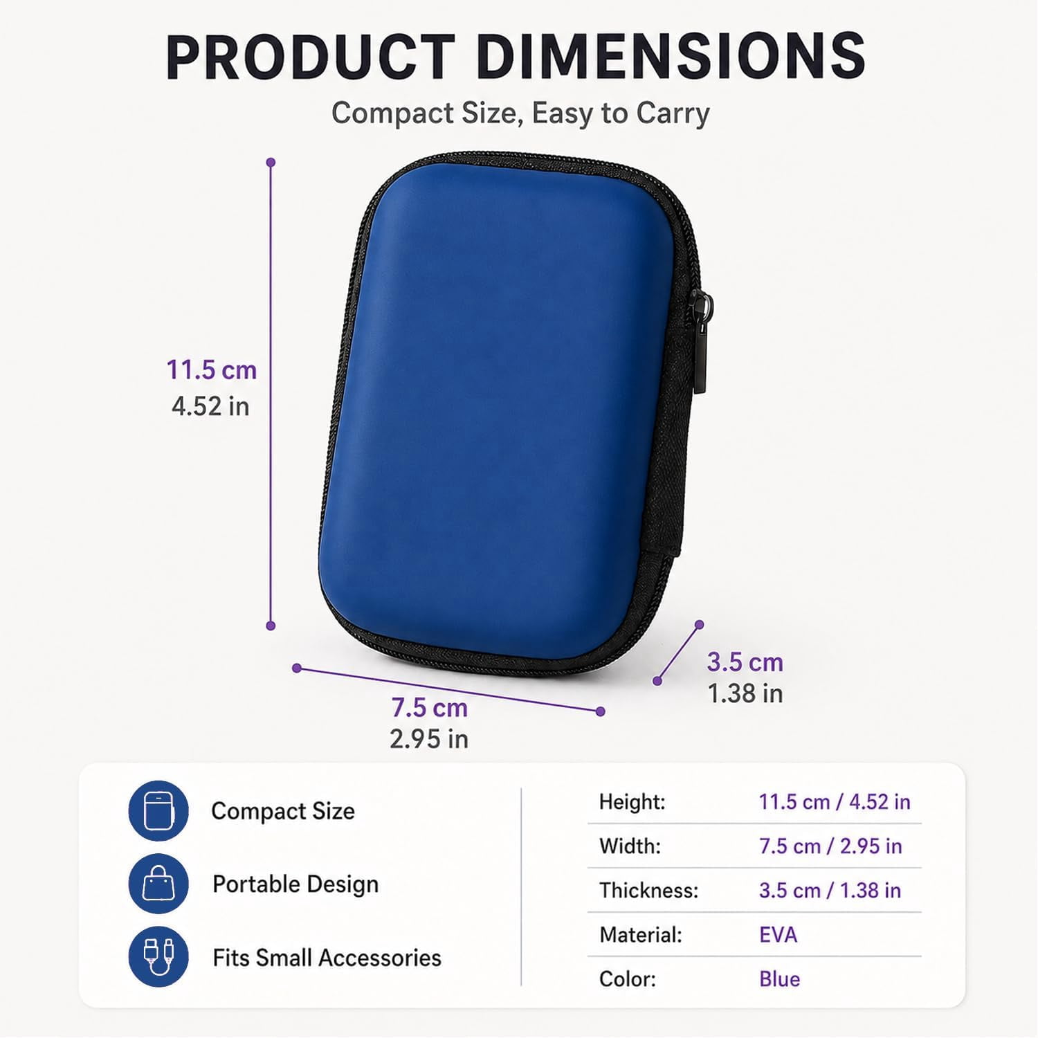 Mini Accessories Organizer Case Hard Shell Zipper Around Compact for Phone Chargers Earphones Cables Portable Drives Hard Plastic Zipper Case Xs,Royal Blue