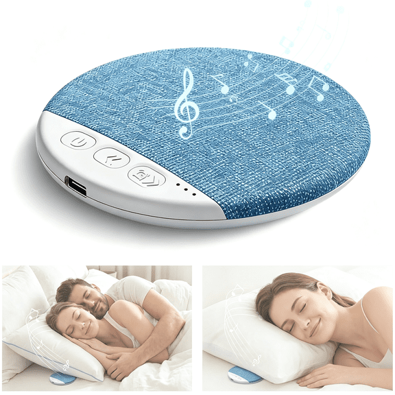 GJX Mini Bluetooth Pillow Speaker for Sleeping,Under Pillow Speaker with Built-In White Noise&Pink Noise Sound Machine,48H Playtime,3 Timers,Stereo Bass Private Sleep Audio(Blue)