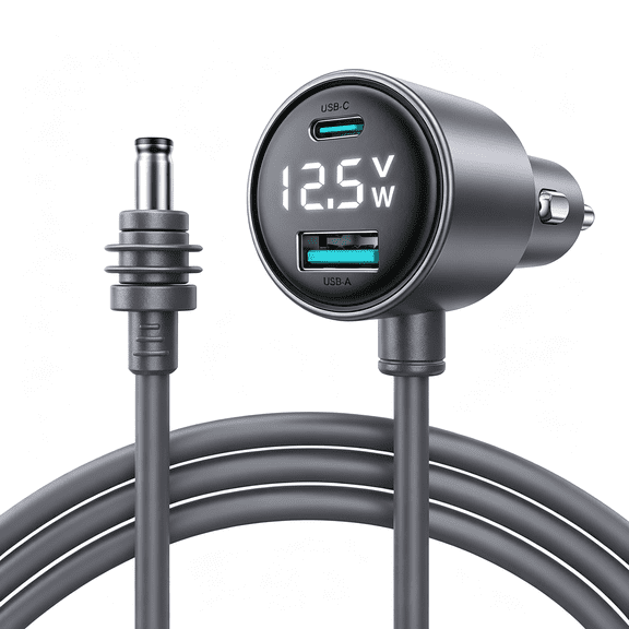 GJX Mini Car Adapter with 10Ft Cable,Digital Voltage Display,45W Usb-C&30W Usb-A Charger for Rv,Boat&Truck