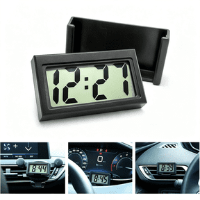 GJX Mini Digital Clock for Car Dashboard, Battery Operated & Clear Lcd Screen Time Display, Small Digital Clock with Self-Adhesive Bracket (Self-Adhesive & Clear Lcd Small Digital Clock), Black
