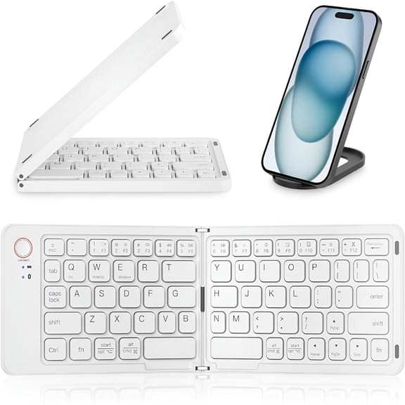 GJX Mini Foldable Bluetooth Keyboard-Portable Wireless Full Size Keyboard (Sync Up to 3 Devices),Ultra-Slim Travel Folding Keyboards for Iphone,Ipad,Mac,Android,Windows,Ios,White