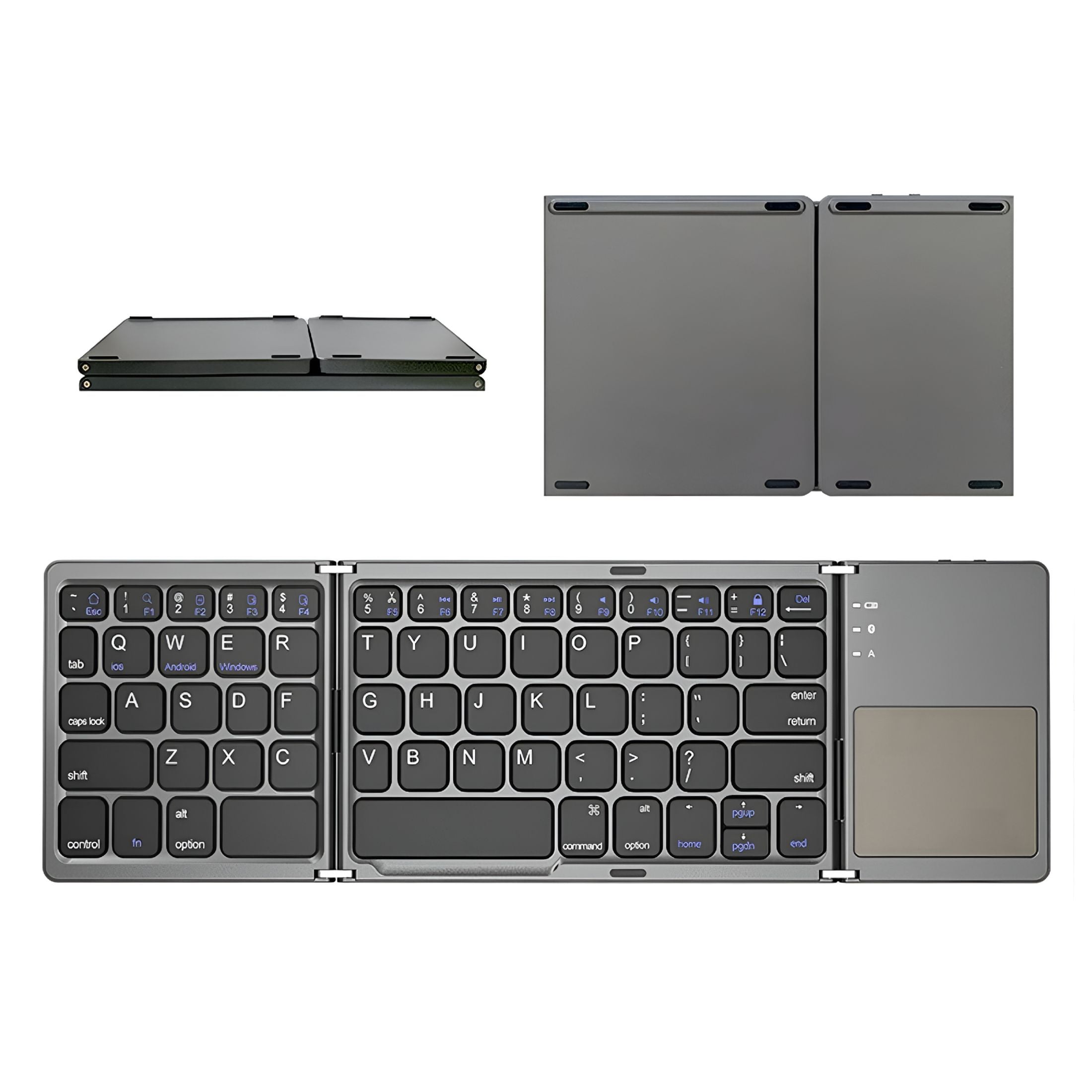 GJX Mini Folding Keyboard with Touchpad - Wireless Portable Bluetooth Keyboard for Android,iOS,Tablet,Smartphone - 63 Keys,Built-in Rechargeable Battery,3-Fold Design
