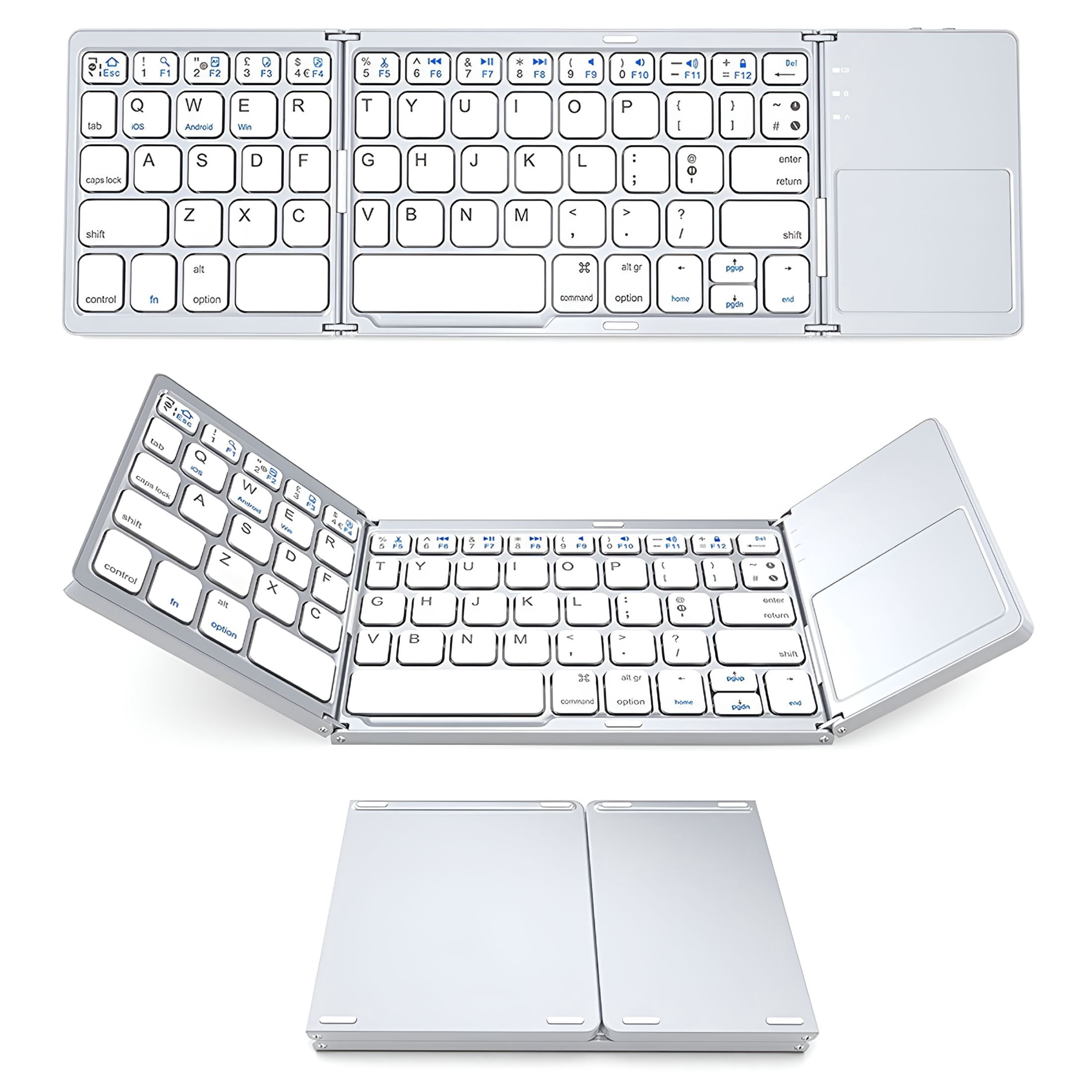 GJX Mini Folding Wireless Keyboard Bluetooth Portable Universal Foldable Touchpad for Android iOS Tablet Rechargeable Slim Lightweight Security Lock Screen for Travel Office Home