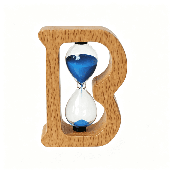 GJX Mini Letter B Sand Timers,Wooden Hourglass 3Min Sandglass Timer Sand Watch,Reloj De Arena 3 Minuto for Toothbrush Games Classroom Home Office Cooking(Blue+3Min)