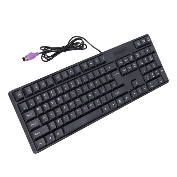 GJX Mini PS2 Wired Keyboard 104 Keys, Compact USB Alternative for Desktop Notebook, Standard English Layout Office Computer Accessory for Workstation Home Typing (Black)
