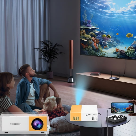 GJX Mini Portable Projector with WiFi Bluetooth, 4K Supported Smart TV Projector with Built-in Speakers, 180 Degree Rotation Auto Keystone for Home, Outdoor, Office