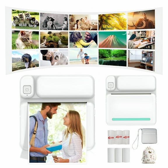 GJX Mini Printer Portable for Smartphone, Wireless Thermal Printer Photo Printer with 3 Rolls of Paper Pocket Printer Bluetooth Smart Printer for Picture, Receipt Label, Note