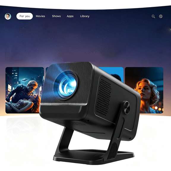 GJX Mini Projector 1080P 4K Support with Wifi 6&Bluetooth 5.4Built-In Apps for Android 14Auto Keystone Outdoor Portable Projector Compatible with Netflix/Ios Tv Stick/Phone Remote Black