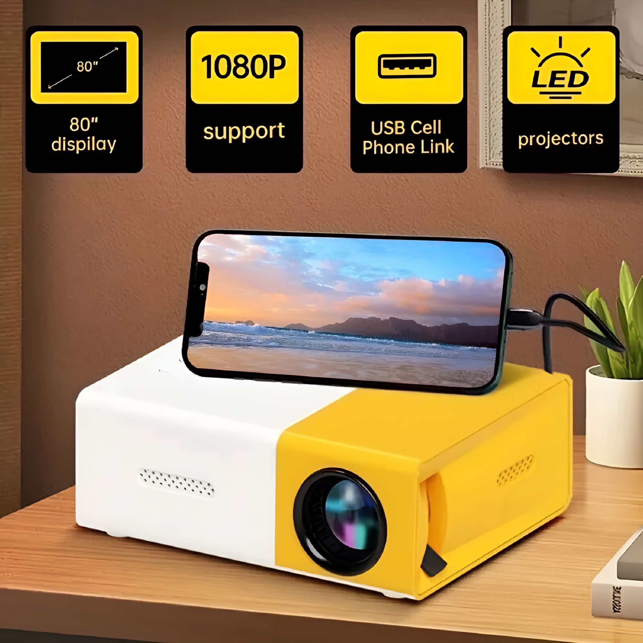 GJX Mini Projector 1080P HD 5G WiFi Bluetooth LED Home Theater