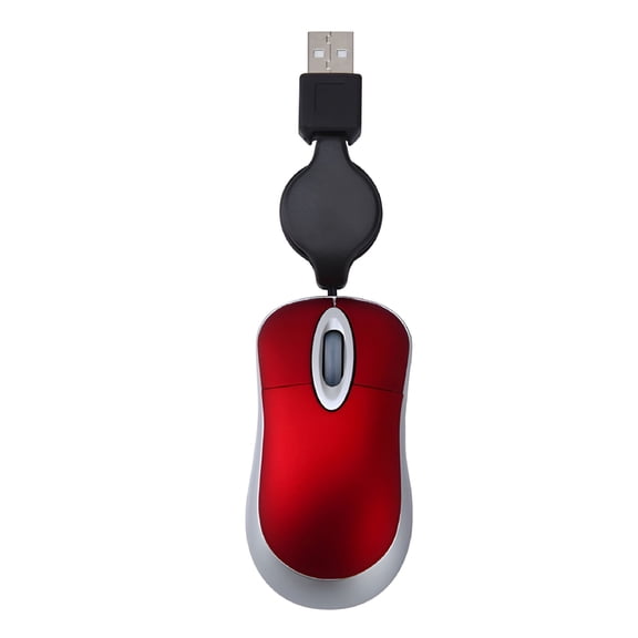 GJX Mini Retractable USB Optical Mouse Ergonomic Wired Computer Mouse Lightweight Soft Click Desktop Mouse for Kids Women Office Laptop Notebook PC Travel Red