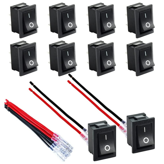 GJX Mini on and Off Rocker Switch 12V 20A T85 2 Pin Spst Small on Off 120V 10A Rocker Toggle Switch Pre-Wired Black for Automotive,Car -10Pack