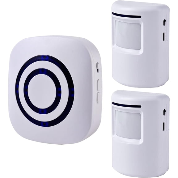 GJX Motion Sensor Alarm - Wireless Driveway Alarm 100m Long Distance Signal Transmission, Home Security Alarm System Motion Sensor Doorbell with 38 Chime Tunes (1 Receiver and 2 Sensors)