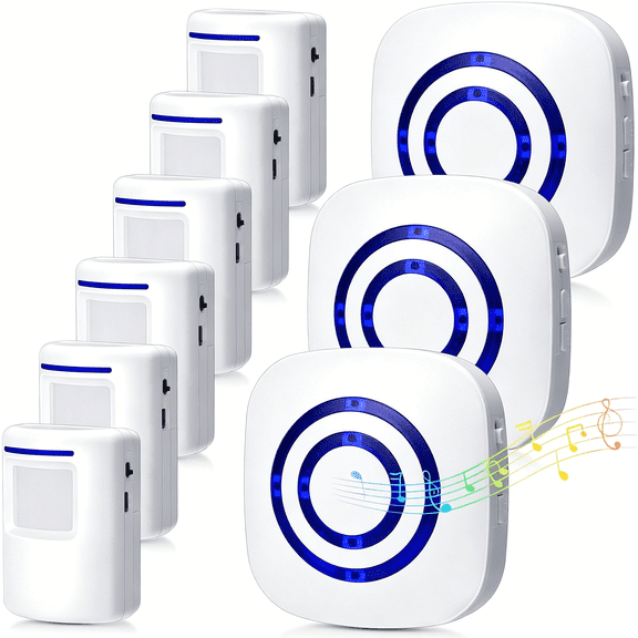 GJX Motion Sensor Alarm Wireless Driveway Alarm Indoor Home Motion Detector Long Range Security Alert Monitor System with 6 Sensor and 3 Receiver,38 Chime Tunes and Led Indicators