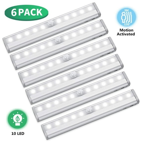 GJX Motion Sensor LED Under-Cabinet Lights, (6 Count)