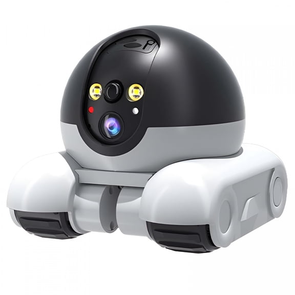 GJX Movable 2MP+2MP Dual Lens Dual Screen Pet Robot 2.4 GHz WiFi Smart Home Security Camera 360/90 Rotation Monitoring Phone App 2 Way Audio Motion Detection Alerts Night
