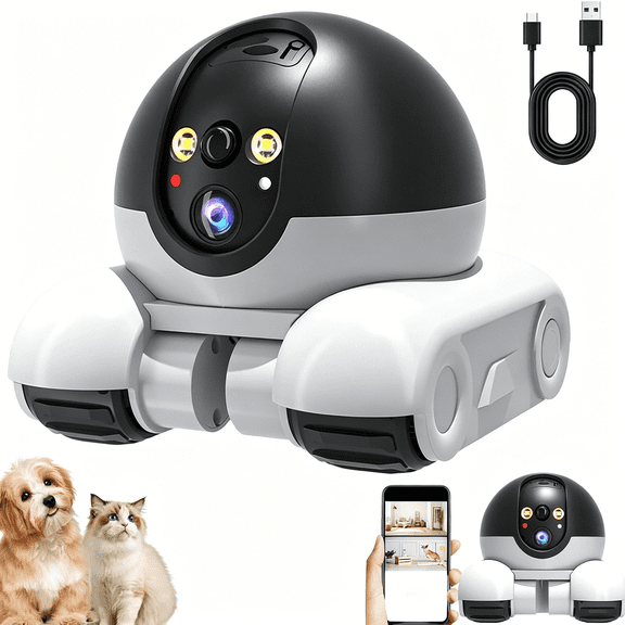 GJX Movable Robot with 360 Camera on Wheels,1080p Dual Lens,360/90 Rotation Monitoring,2-Way Talk,Night Vision,Smart App Control for Home,Video Recording(4G)