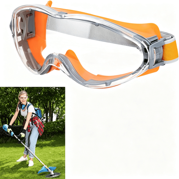 GJX Mowing Goggles Mowing Goggles with Transparent Lenses | Anti Fog,Scratch Resistant,Eye Protection for Men and Women,Orange