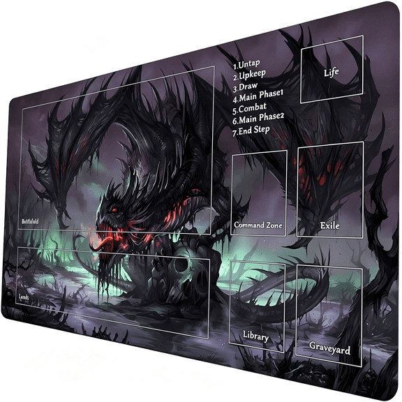 GJX Mtg Playmat, Game Play Mat for Mtg Tcg 24 X 14 Inches Trading Card Inked Game Playmats with Storage Bag Smooth Rubber Surface Battle Playmat