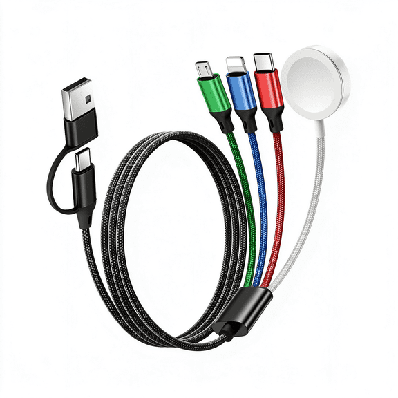 GJX 1 Pack 5Ft 4 In 1 Multi Charging Cable Iwatch Charger USB C Data Transfer Cable Travel