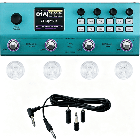 GJX Multi Effects Guitar Pedal,Multi Effects Processor,Amp Modeler,Drum Machine Pedal&Guitar Looper Pedal,Guitar Pedal with Footswitch Topper and Audio Cable (Green)