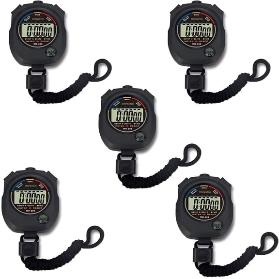 GJX Multi-Function Electronic Digital Sport Stopwatch Timer,Large Display with Date Time and Alarm Function,Suitable for Sports Coaches Fitness Coaches and Referees (5Pack)