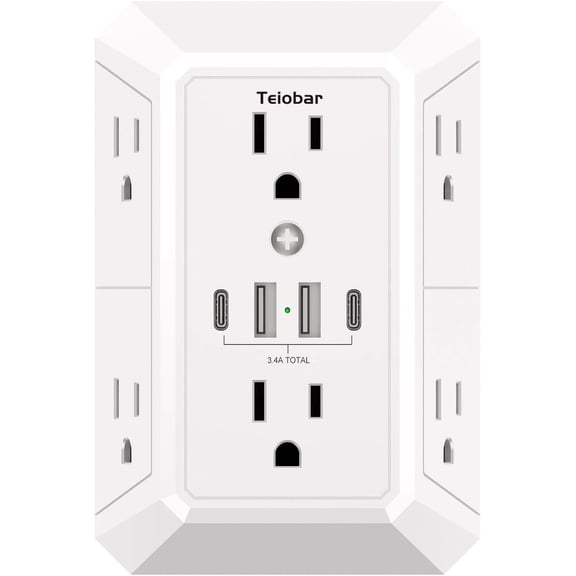 GJX Multi Plug Wall Outlet Surge Protector-Outlet Extender with 6 Outlets and 4 Usb Ports(2 Usb-C),Outlet Splitter for Home Office Dorm Room Essentials,Etl,White