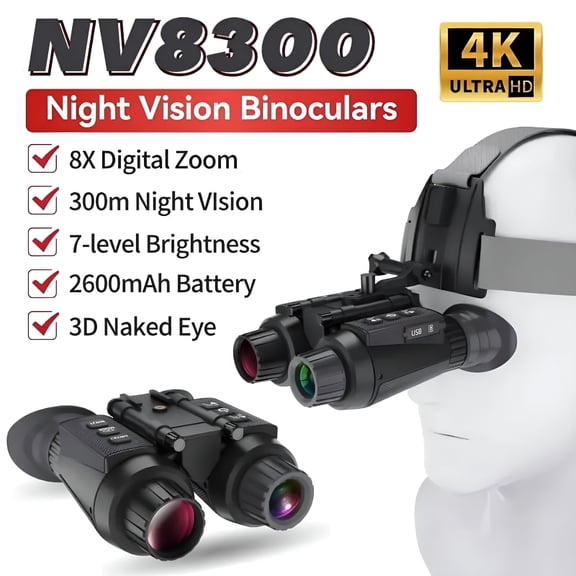 GJX NV8300 3D Infrared Night Vision Binoculars 4K HD Goggles Telescope 8X Digital Zoom 300M Infrared Night Vision Camera for Hunting