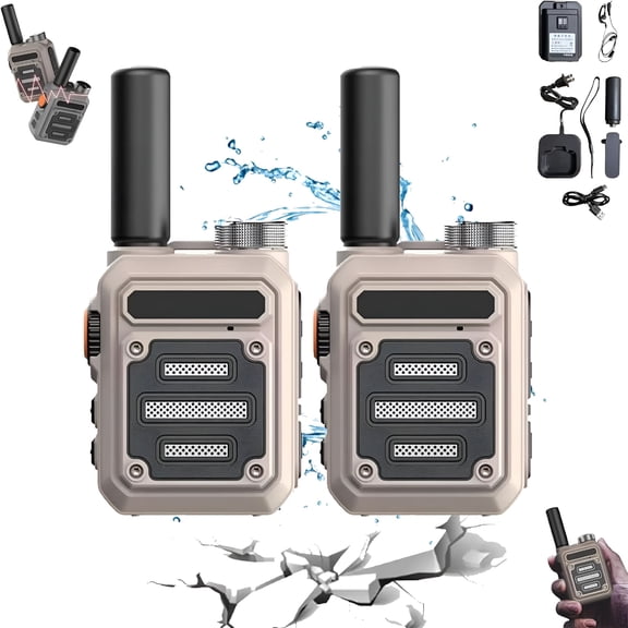 GJX Nationwide PTT Walkie Talkies, Waterproof Shock Resistant Mini Handheld, Rechargeable Long Range, 6-Day Battery, 2-Pack