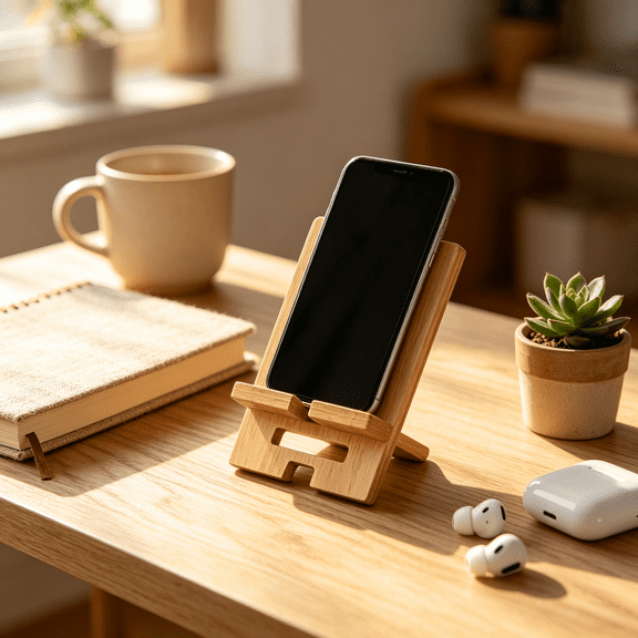 GJX Natural Bamboo Phone Stand Desktop Organizer for Home Office Wood Docks