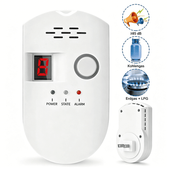 GJX Natural Gas Detector,Digital Sound Warning Gas Detector,Natural Gas Leak Security Detection Detector,Alarm Monitor Plug-in Sensor for Home Kitchen Restaurant Hotel School Warehouse