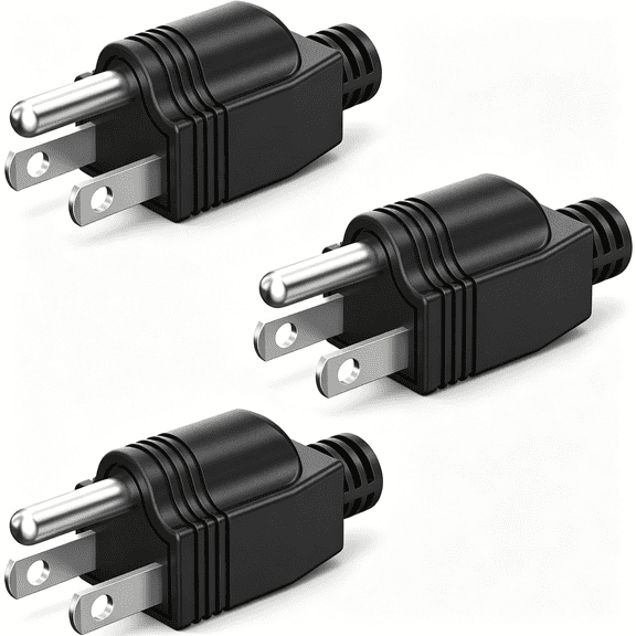 GJX Nema 5-15P Electrical Replacement Plugs End,125V 15A 2Pole 3Wire Male Plug | 3 Pack Extension Cord Ends,3 Prong Power Replacement,Ground Neutral Generator Plug,3 Wire Grounding Plug