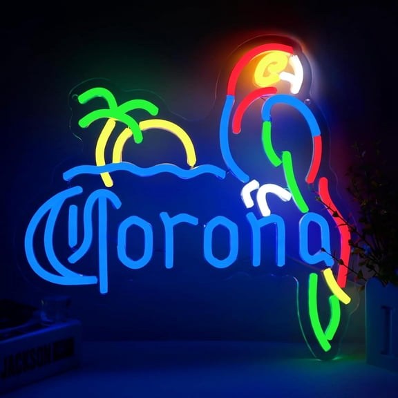 GJX Neon Sign Parrot Neon Lights for Bar Decor,Palm Tree Beer Lights Bar Led Neon Sign Dimmable Light Up Signs Man Cave Home Pub Beer Gift Neon Lamp (Blue)
