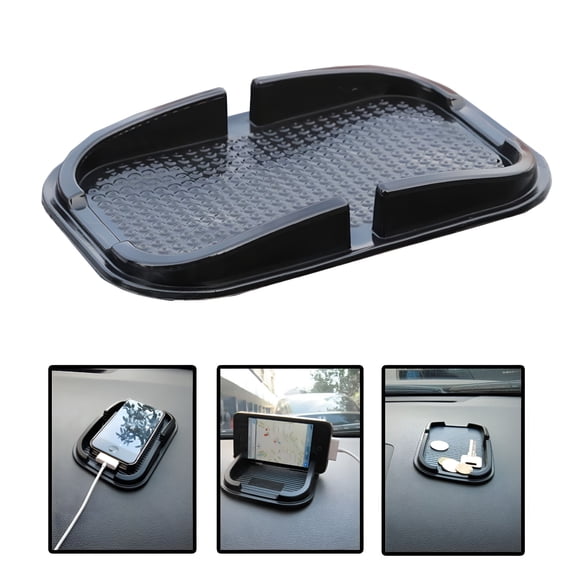 GJX Non Slip Dashboard Mat for Car, Universal Anti Skid Grip Phone Holder, Dashboard Tray for Truck SUV, Phone Coin Key Organizer, Travel Office Desk Pad, Black