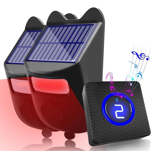 GJX Outdoor Waterproof Solar Driveway Alarm,984 Ft Long Range Wireless Driveway Alarm,Garage Intruder Pir Motion Sensor Alarm,Alarm System with 1 Receiver and 2 Sensor