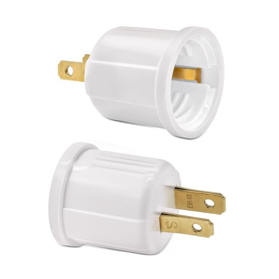 GJX Outlet to Socket Adapter,Plug-In Light Socket,Convert Outlet to Light Bulb Socket,Polarized 2-Prong Outlet to E26 E27 Screw Base Bulb Socket,660 Watt,125 Volt,(2,White Color)