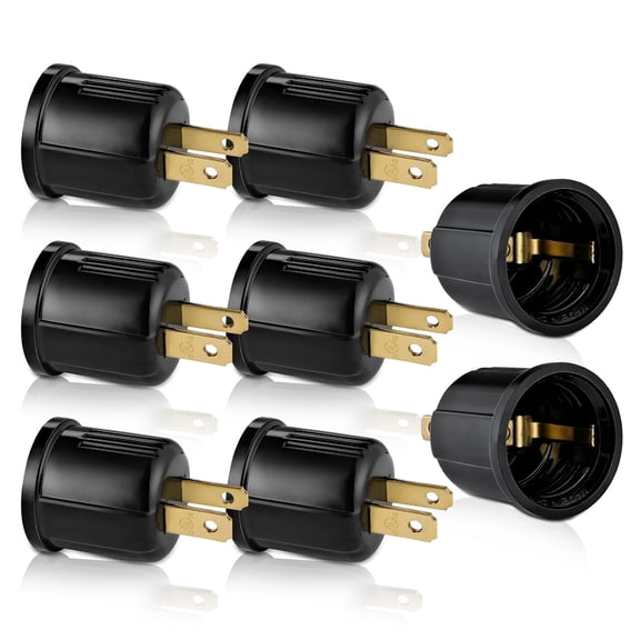 GJX Outlet to Socket Adapter,Plug-in Light Socket,Convert Outlet to Light Bulb Socket,Polarized 2-Prong Outlet to E26 E27 Screw Base Bulb Socket,660 Watt,125 Volt,(8,Black Color)