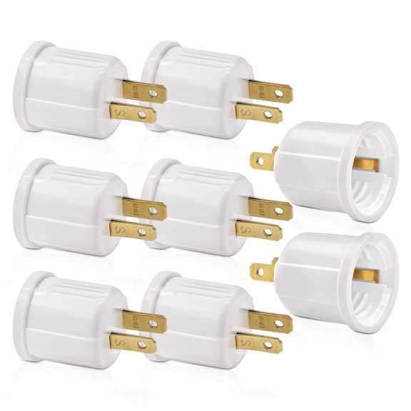 GJX Outlet to Socket Adapter,Plug-in Light Socket,Convert Outlet to Light Bulb Socket,Polarized 2-Prong Outlet to E26 E27 Screw Base Bulb Socket,660 Watt,125 Volt (8,White Color)